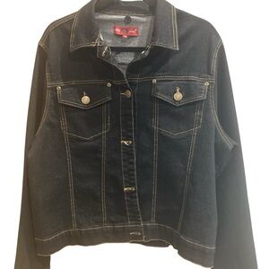 Classic Black Denim Jacket with Gold Accents